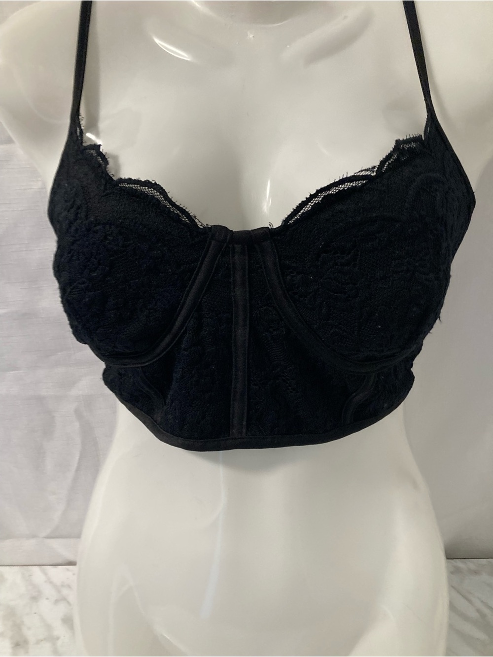 Streetwear Society Black Lace Corset Bustier Crop Top Size L